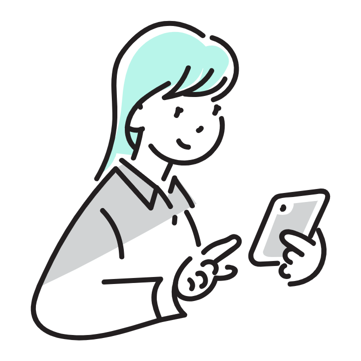 スマートフォンを操作して会員登録を行う女性のイラスト